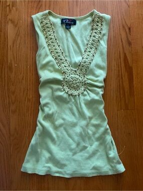 Lime Crochet V-Neck Tank Top